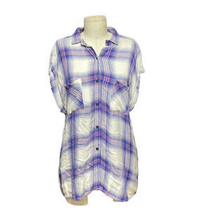Rails Britt White Blue Red Plaid Short Sleeve Button Down Top Size Small